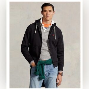 Ralph Lauren Black Full-Zip Hooded Sweatshirt with White Drawcord